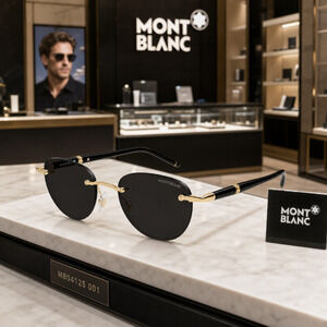 ✨ NEW Montblanc Meisterstück Rimless Sunglasses | MB0412S 001 Gold & Grey